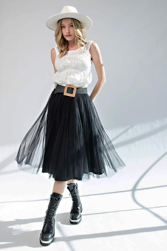 CINDERELLA TULLE MIDI SKIRT IN BLACK