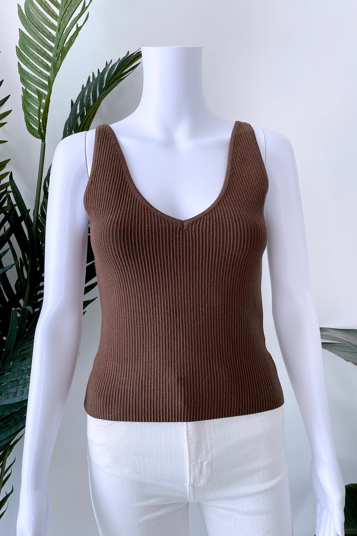 LUCY VNECK TANK TOP IN BROWN