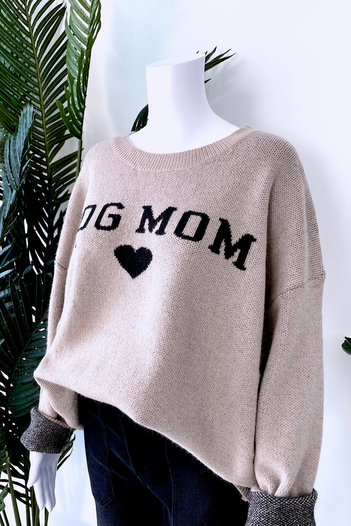 DOG MOM SOFTEST SWEATER IN TAUPE