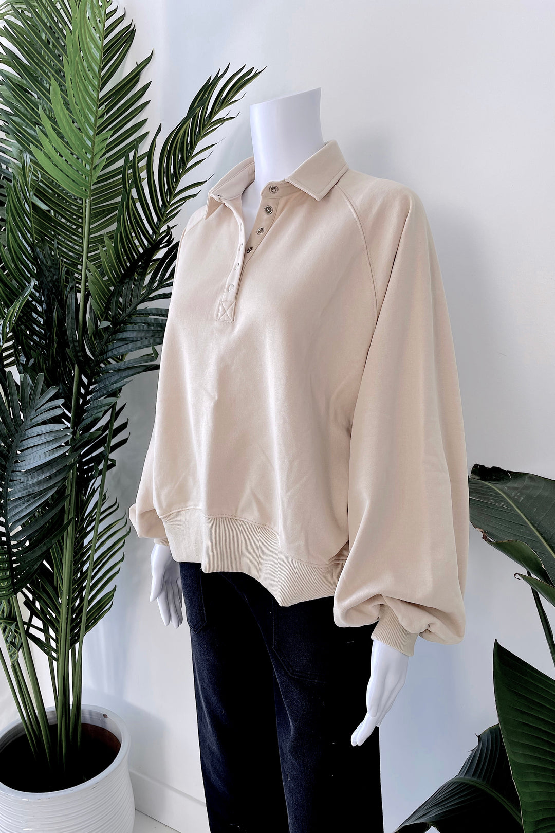 JANIE CASUAL TERRY PULLOVER IN BEIGE